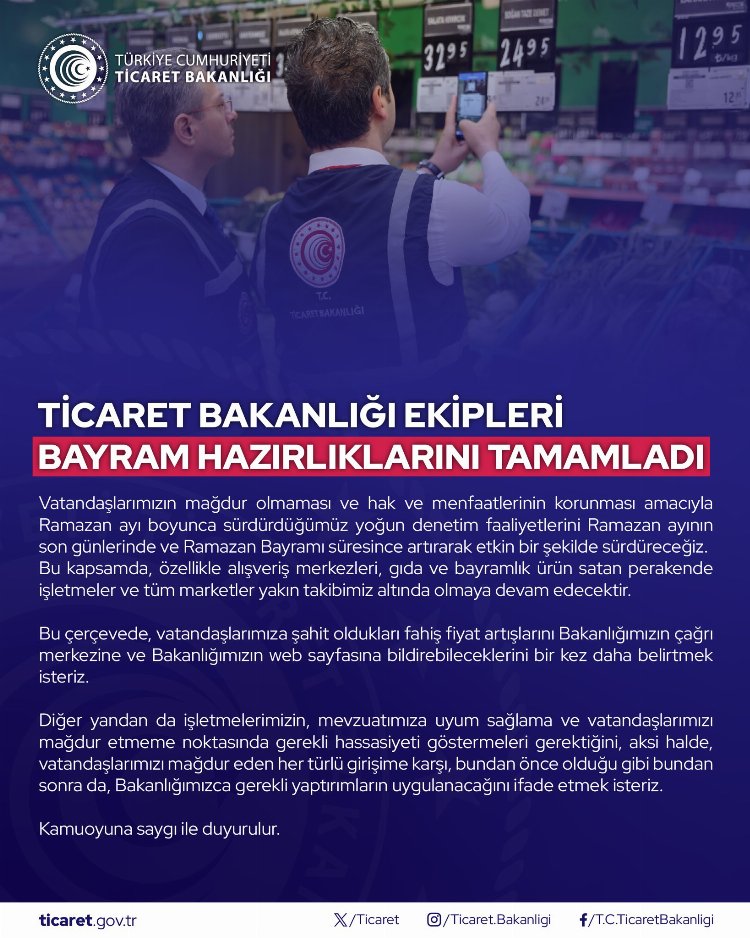 Ticaret'ten bayramda da denetimlere devam kararı