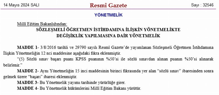 Sözleşmeli öğretmen istihdamında yönetmelik değişikliği