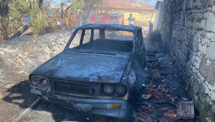 Manisa Soma’da ot yangını! Otomobil küle döndü!