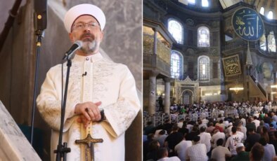 Ayasofya’nın minberine kılıçla çıkan Erbaş, İsrail’e meydan okudu: Zalimler mutlaka yenileceklerdir