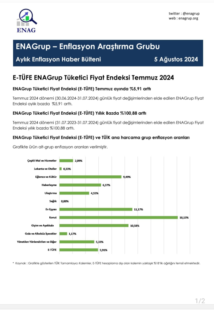 ENAG'a göre enflasyon yüzde 100,88