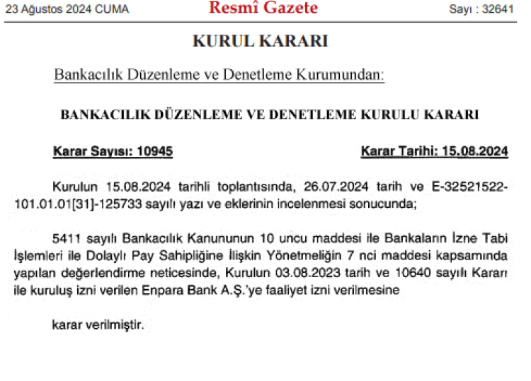 Enpara Bank'a BDDK'dan faaliyet izni