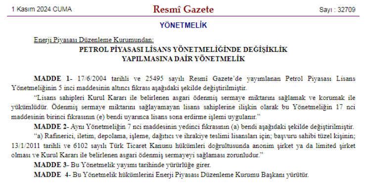 EPDK'dan Petrol Piyasası Lisans Yönetmeliği'nde değişiklik