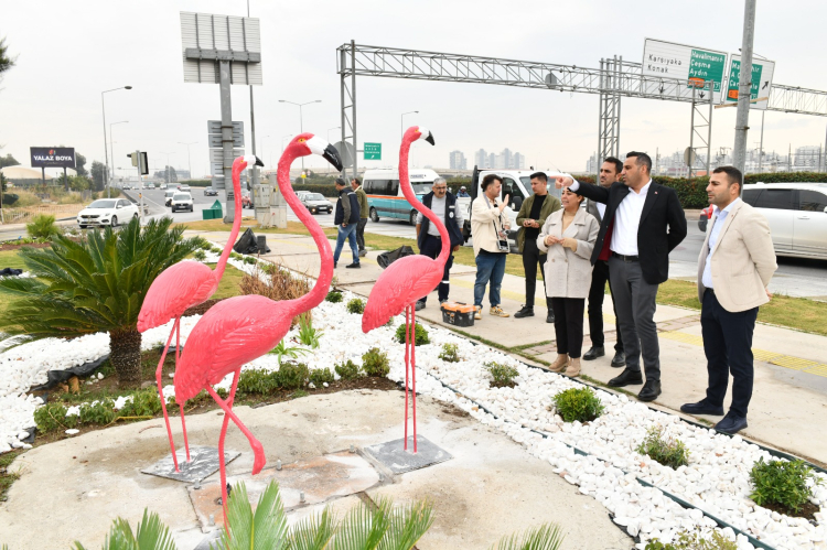 İzmir Çiğli'de ziyaretçileri flamingolar karşılıyor