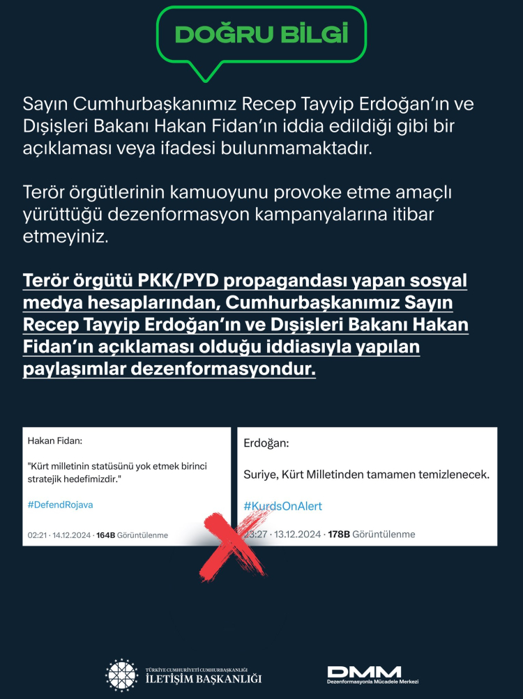 İletişim Başkanlığı: O paylaşımlar dezenformasyondan ibaret